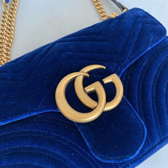 Gucci Handbags - Gucci GG Marmont 2.0 Large Colbalt Blue Velvet Bag